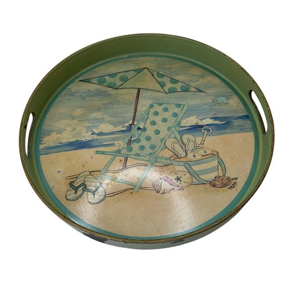 Serving Tray with Beach Scene by Artist Tara Reed 13 inch Acrylic - Picture 2 of 10